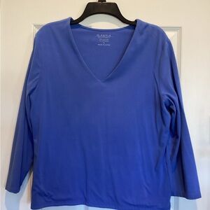 Peck & Peck Blue Long Sleeve V-Neck Top